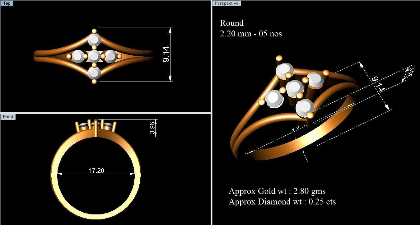 Swirl Diamond Gold Ring 3D print model_4