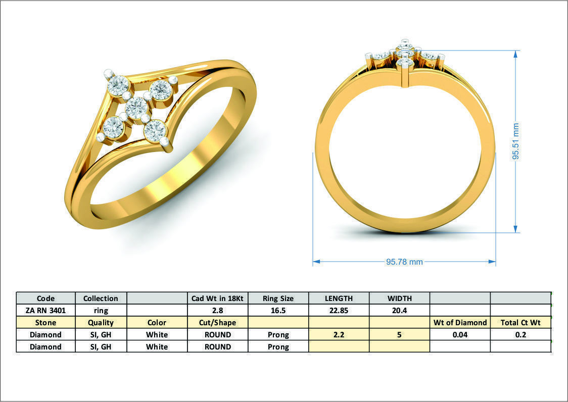 Swirl Diamond Gold Ring 3D print model_3
