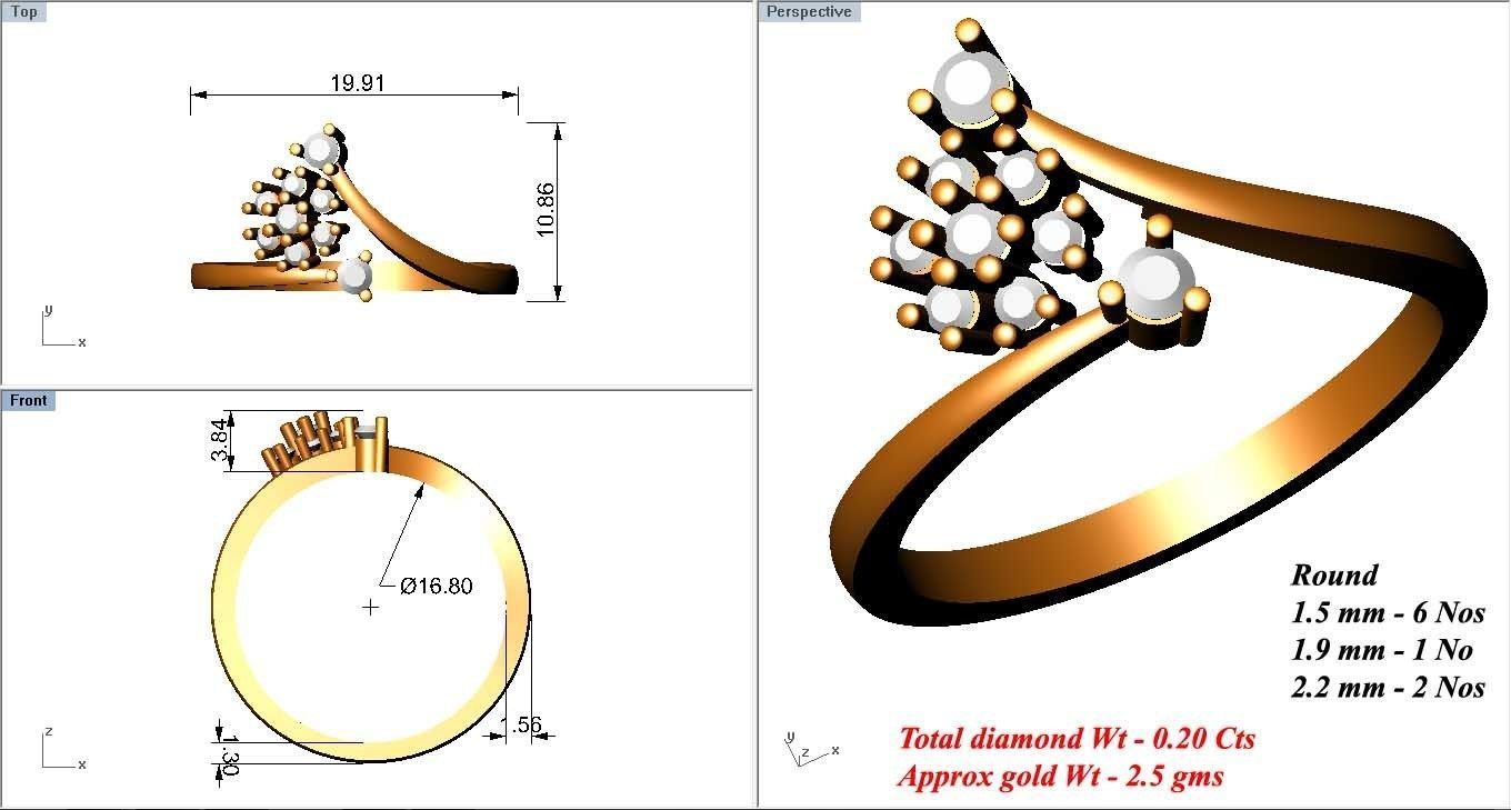 Diamond Ring Gold Plated Elegance 3D print model_4