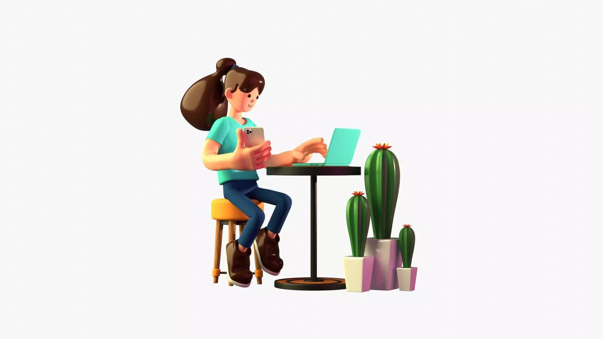 Woman working from home 3D model