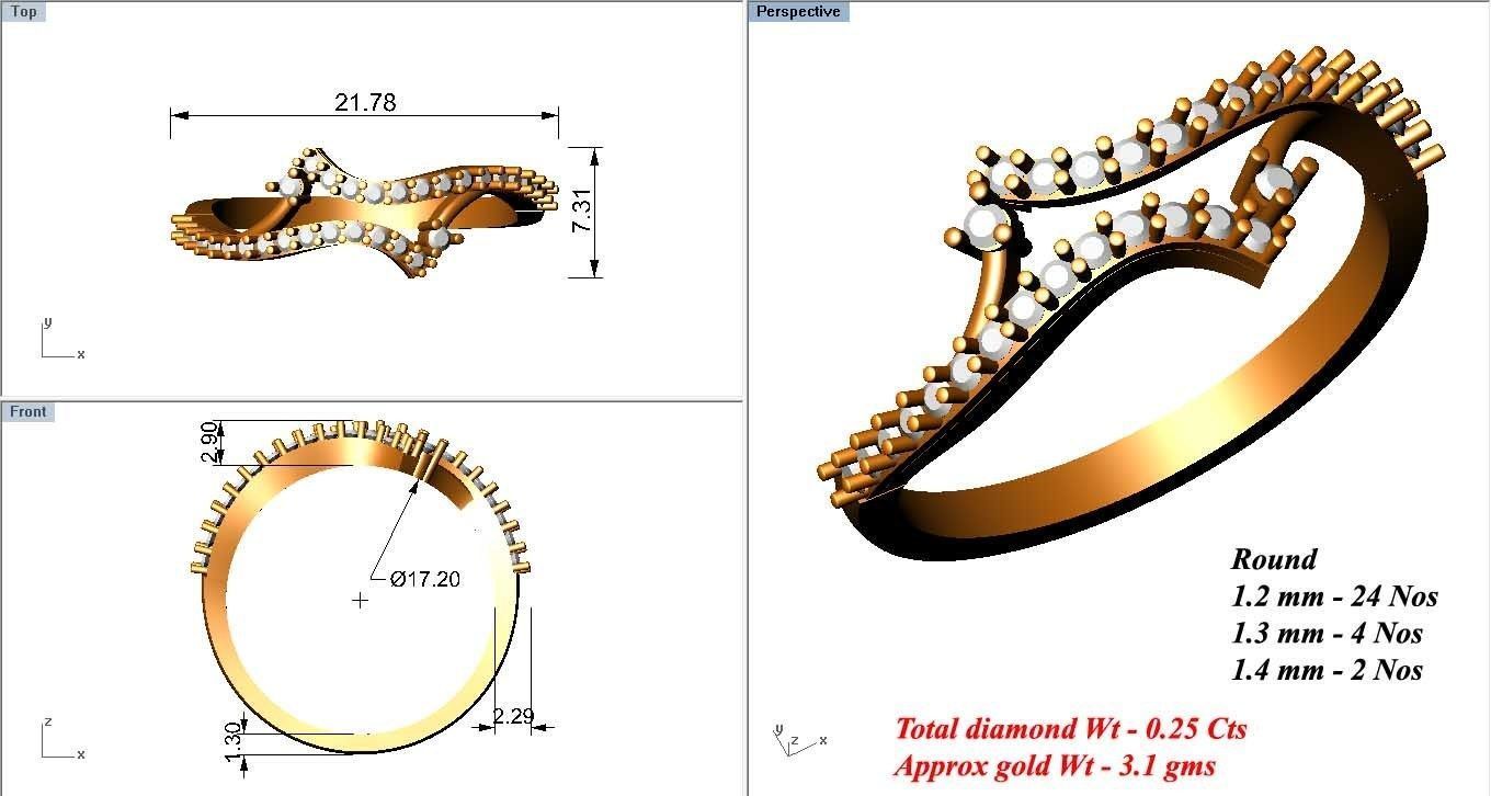 Stunning Crossover Diamond Finger Ring 3D print model_4