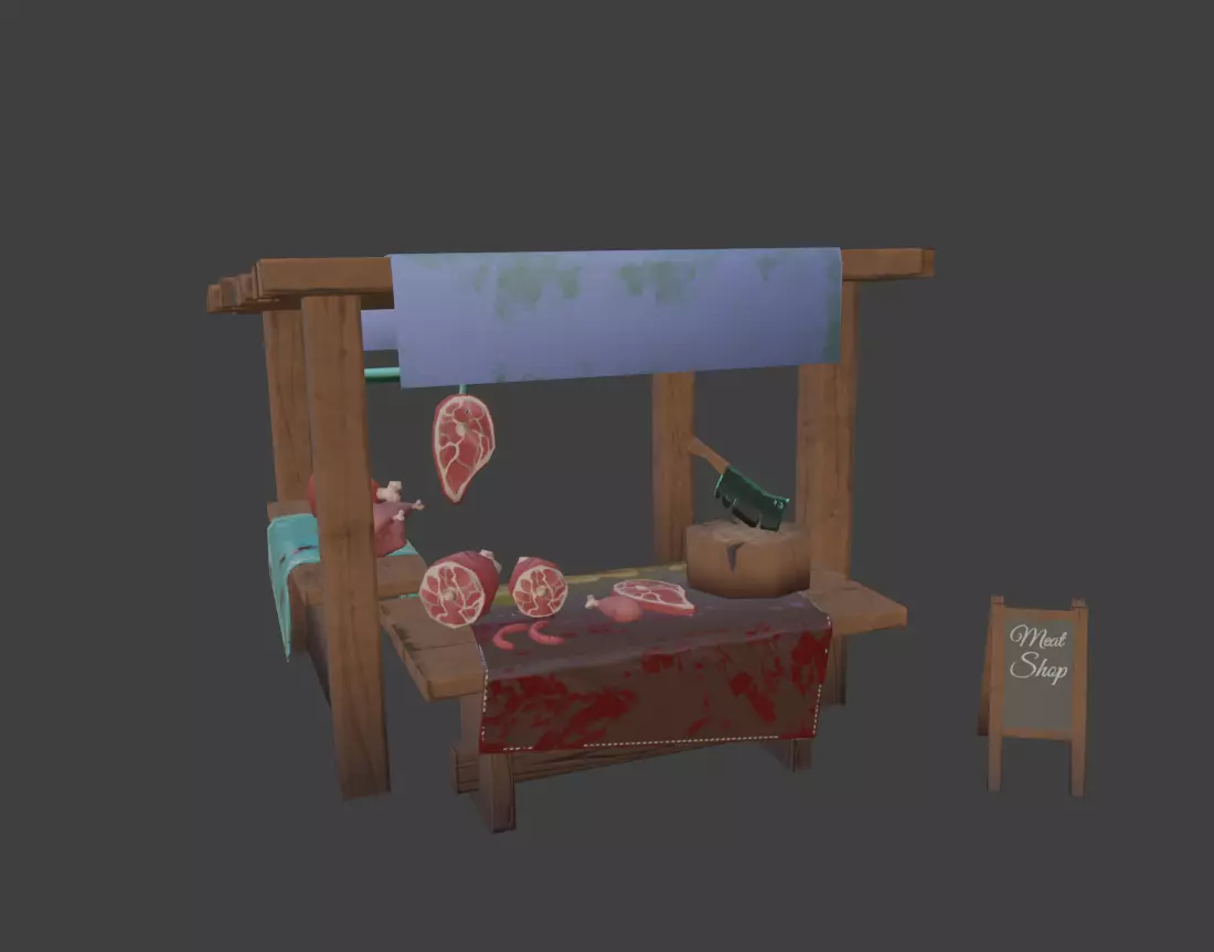 Stylized Butcher Stall Low-poly 3D model_0