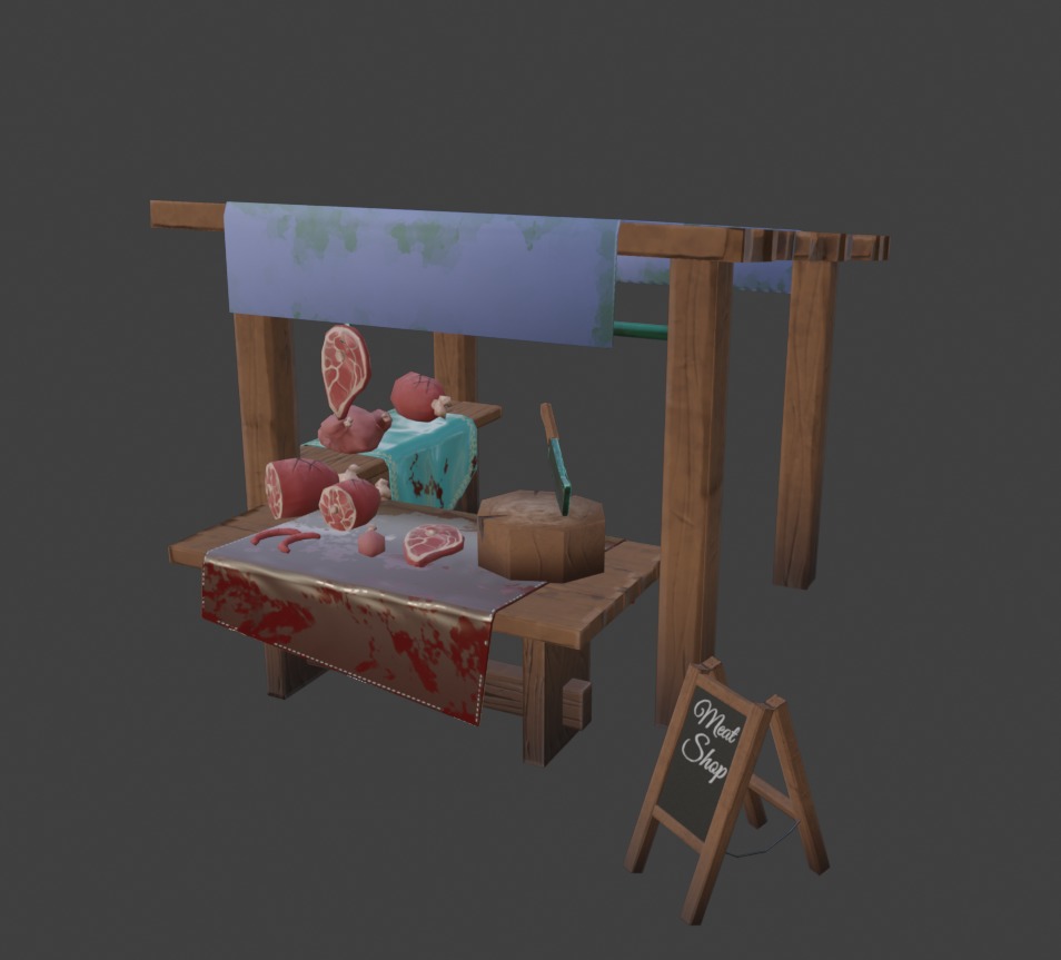 Stylized Butcher Stall Low-poly 3D model_1