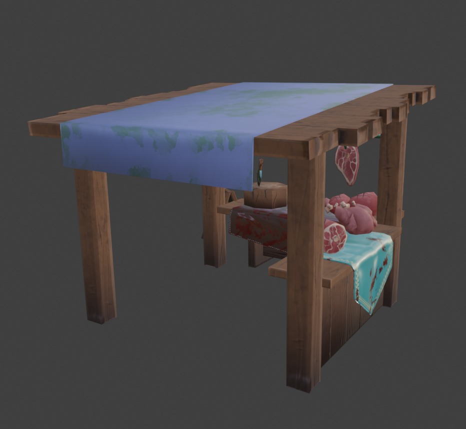 Stylized Butcher Stall Low-poly 3D model_2