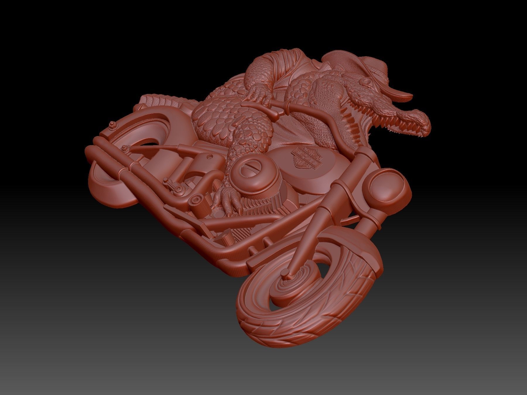 Alligator on a bike 3D print model_4