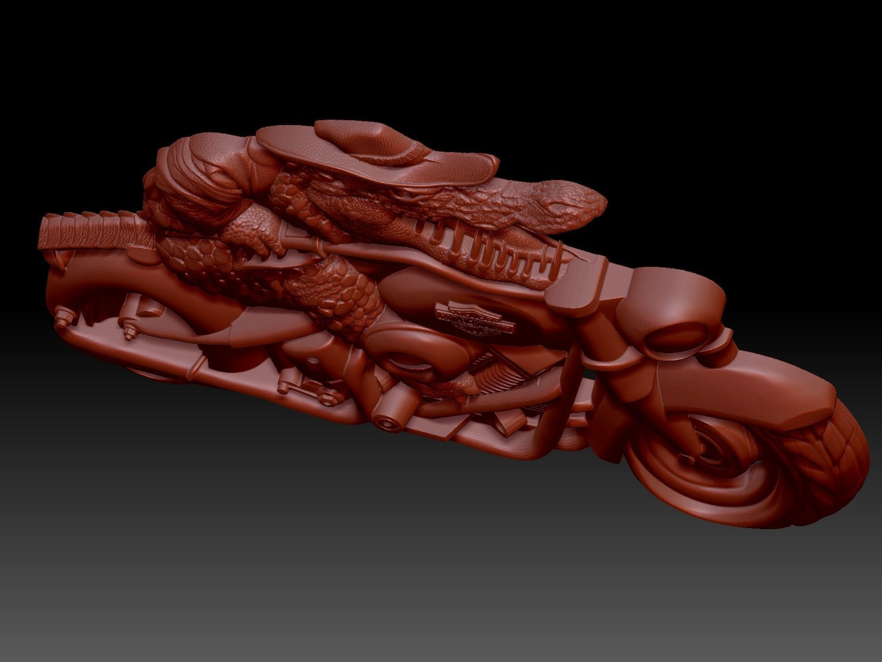 Alligator on a bike 3D print model_5