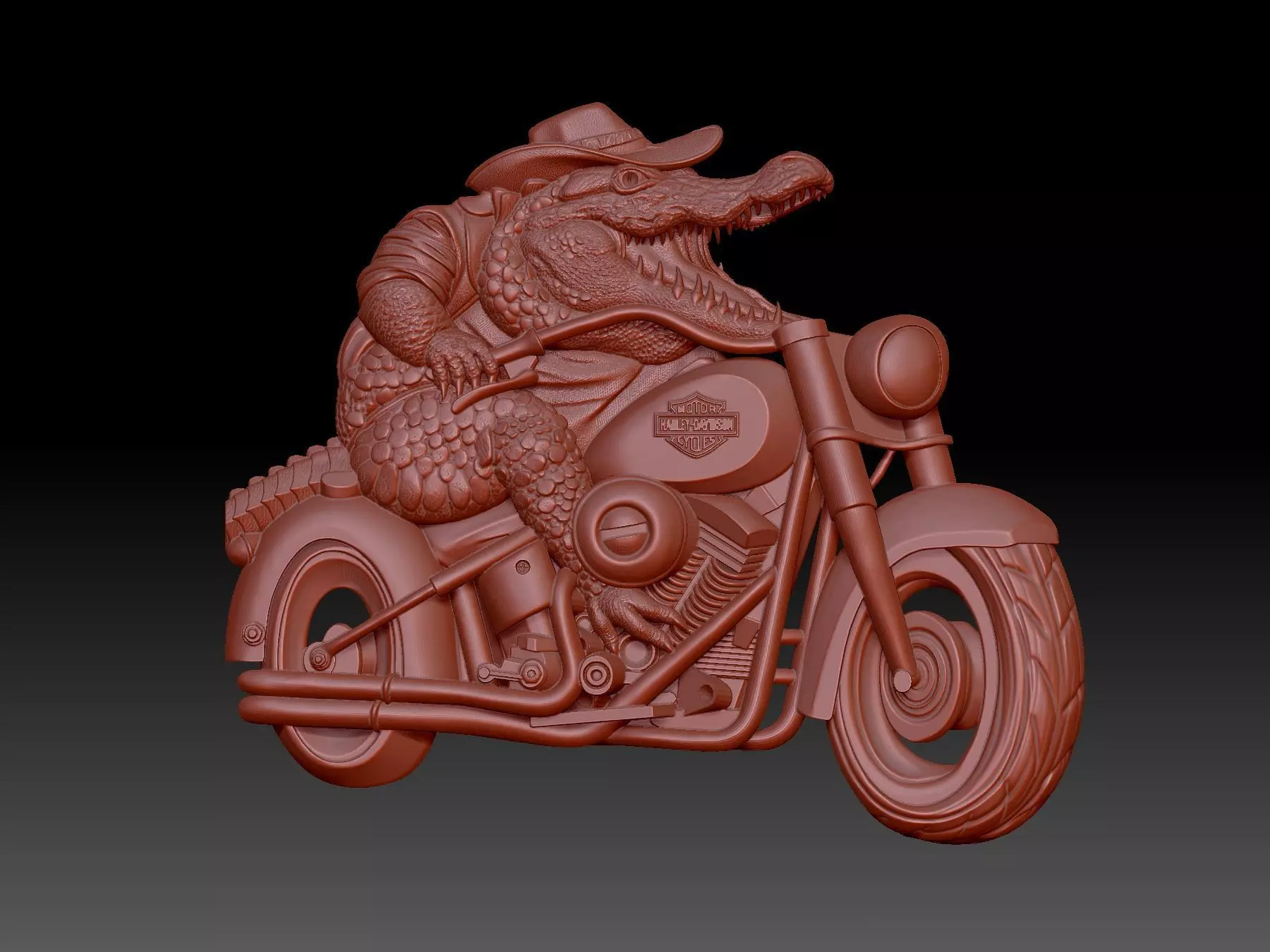 Alligator on a bike 3D print model_0