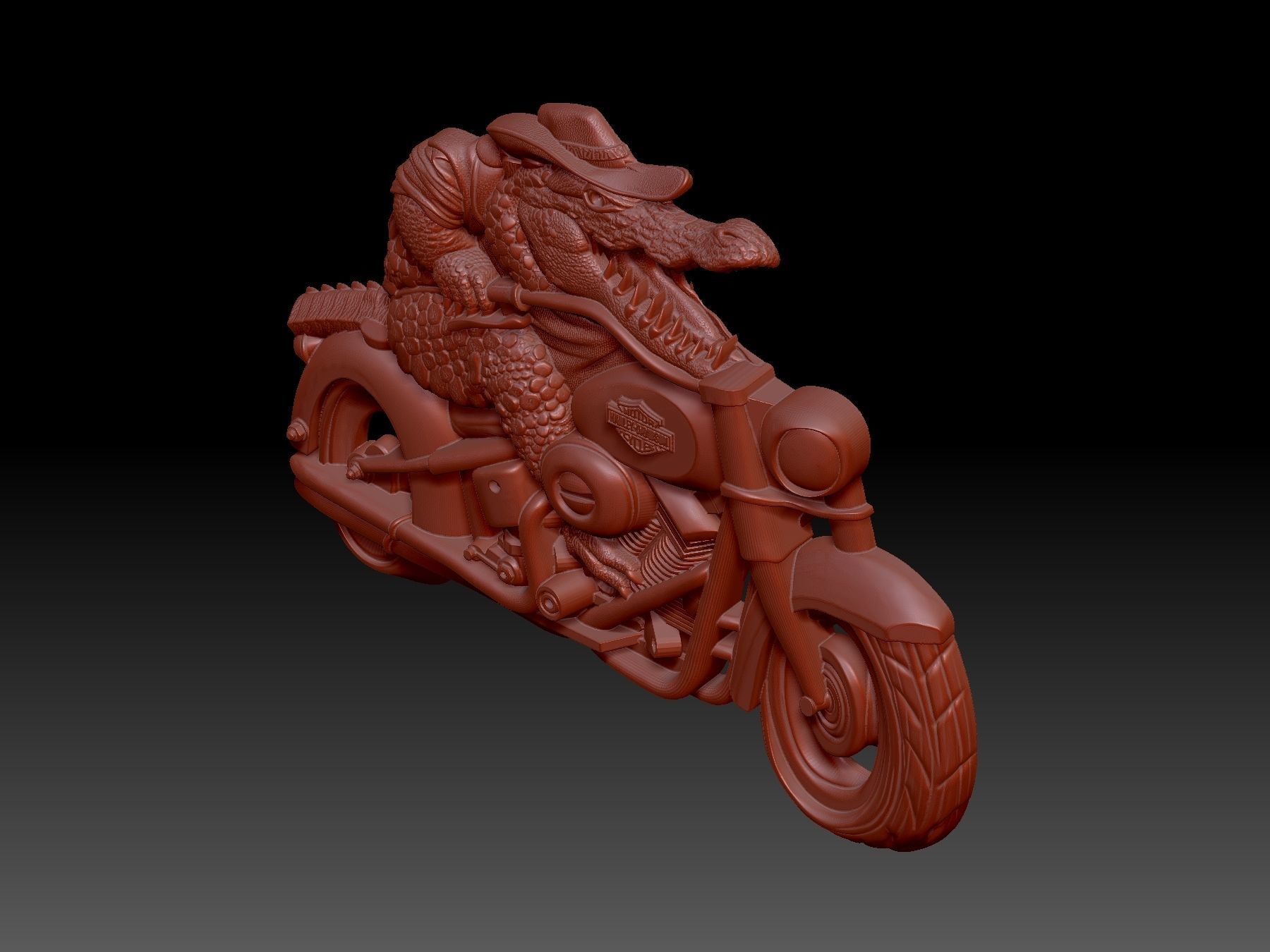 Alligator on a bike 3D print model_3