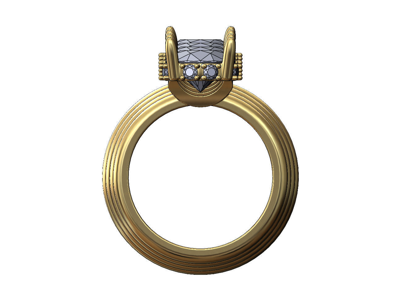 Hidden diamond open arches 8mm stone setting ring 3D print model_2