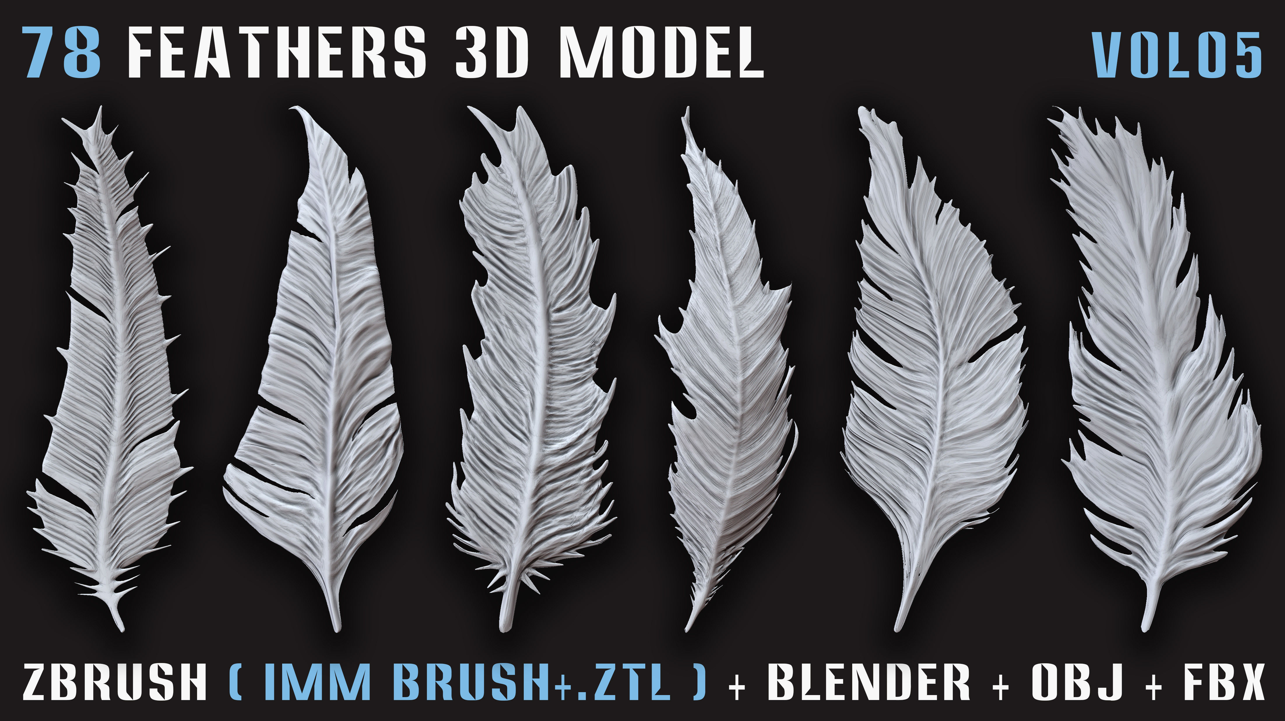 78 Feathers 3D Model - High and Mid and Low Poly- Vol05 Low-poly 3D model_11
