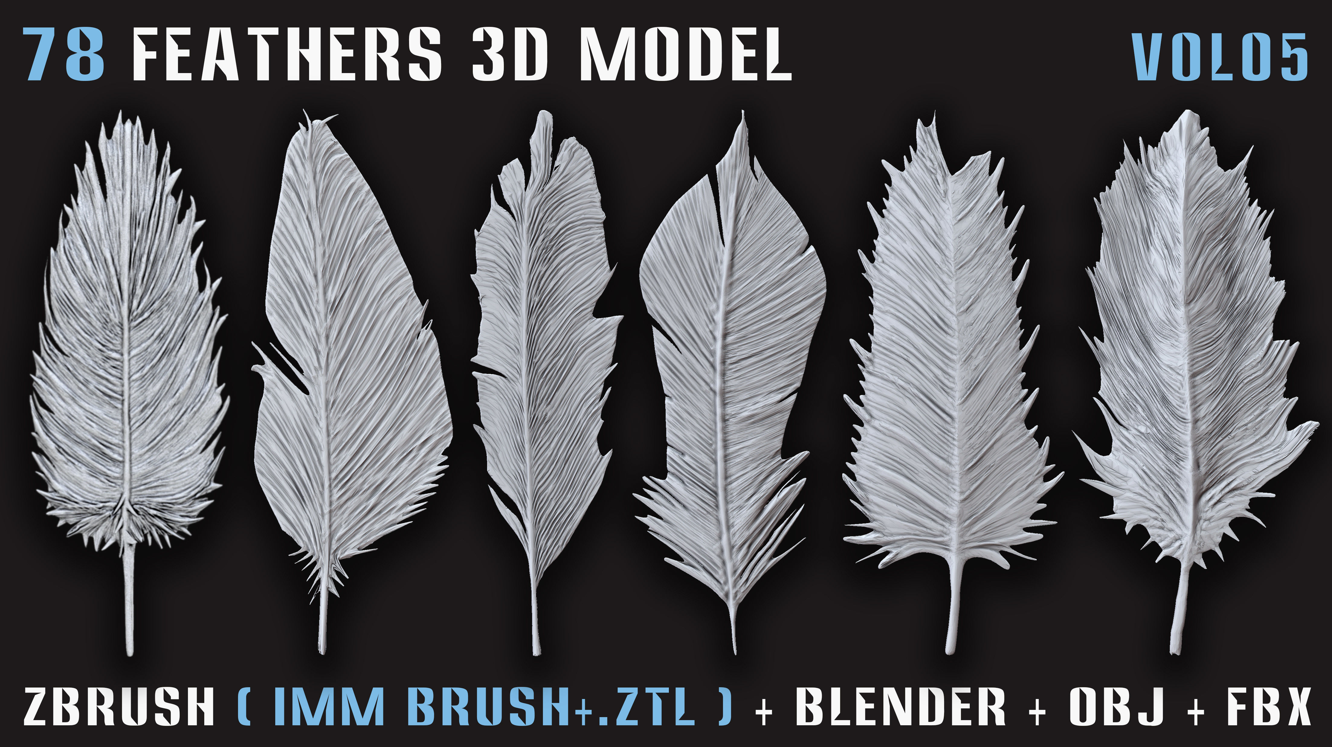 78 Feathers 3D Model - High and Mid and Low Poly- Vol05 Low-poly 3D model_9