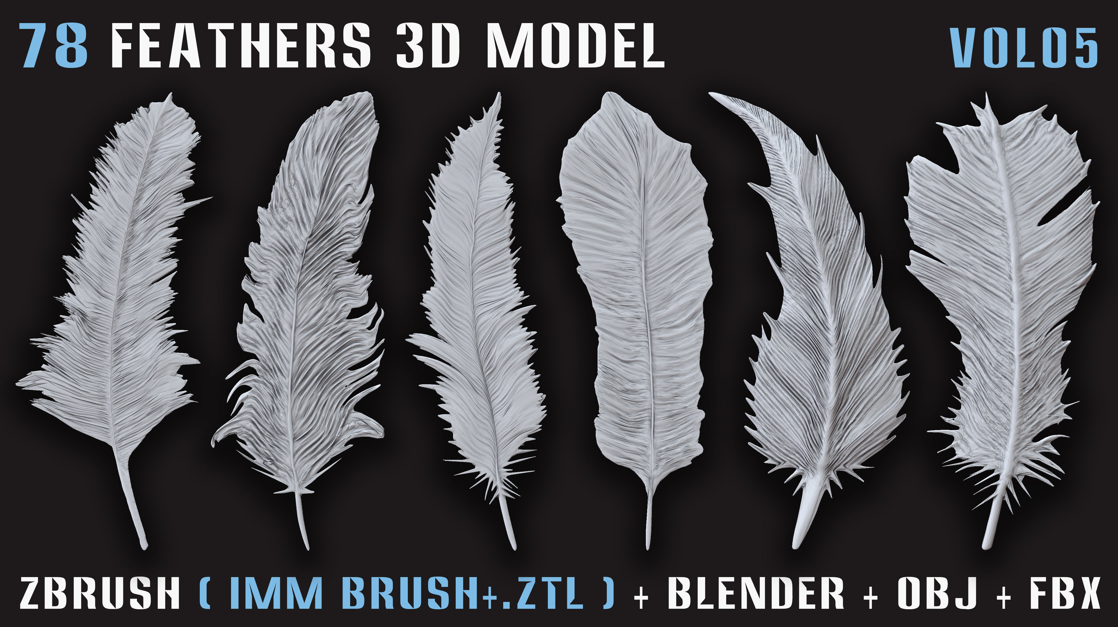 78 Feathers 3D Model - High and Mid and Low Poly- Vol05 Low-poly 3D model_12