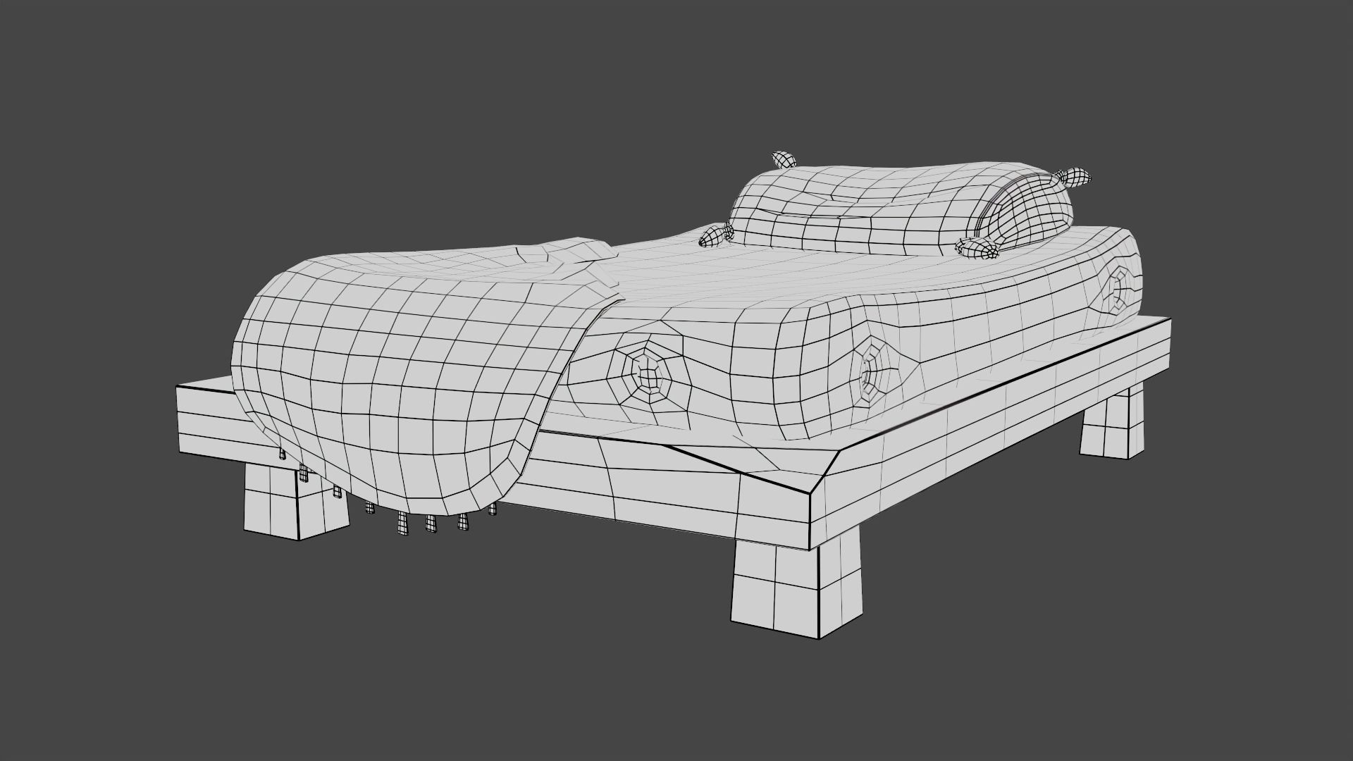 Stylized bed with blanket Low-poly 3D model_6