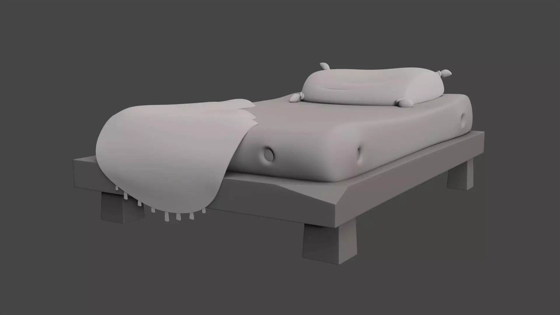 Stylized bed with blanket Low-poly 3D model_0