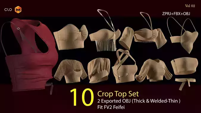 10 Crop Top Pack -VOL 02- ZPRJ-OBJ-FBX 3D model