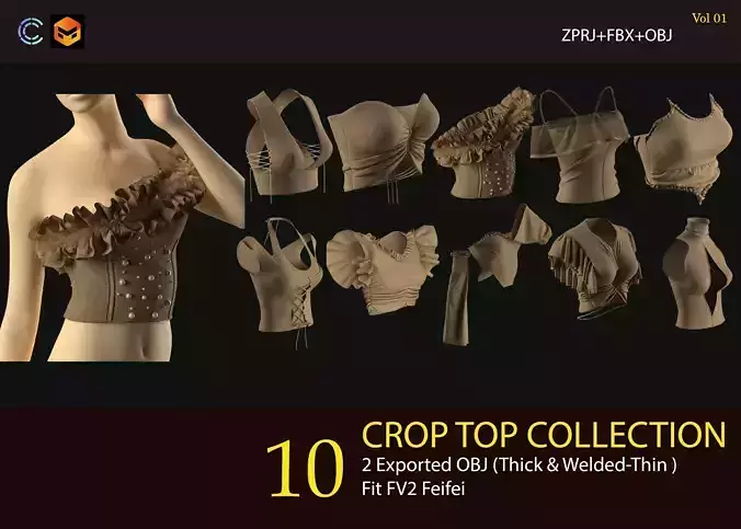 10 Crop Top Pack -VOL 01-ZPRJ-OBJ-FBX