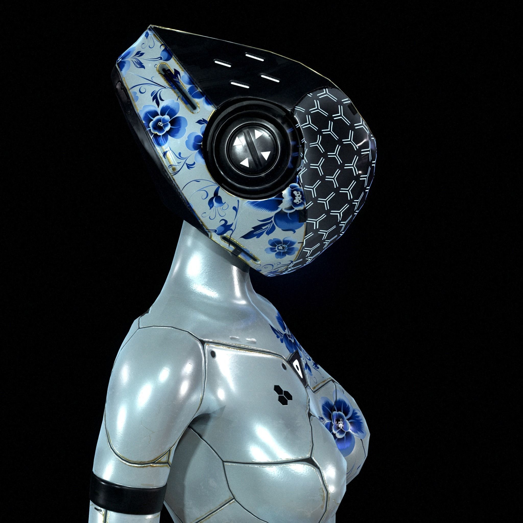 NEON Gzhel - cybernetic girl Low-poly 3D model_2