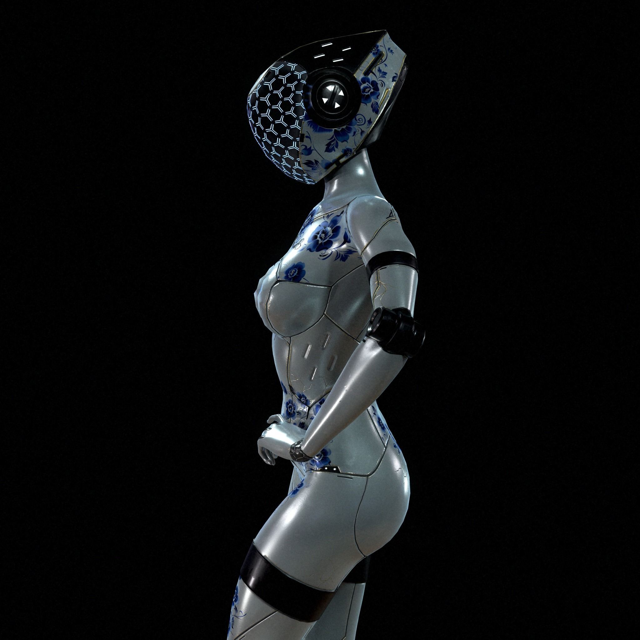 NEON Gzhel - cybernetic girl Low-poly 3D model_4