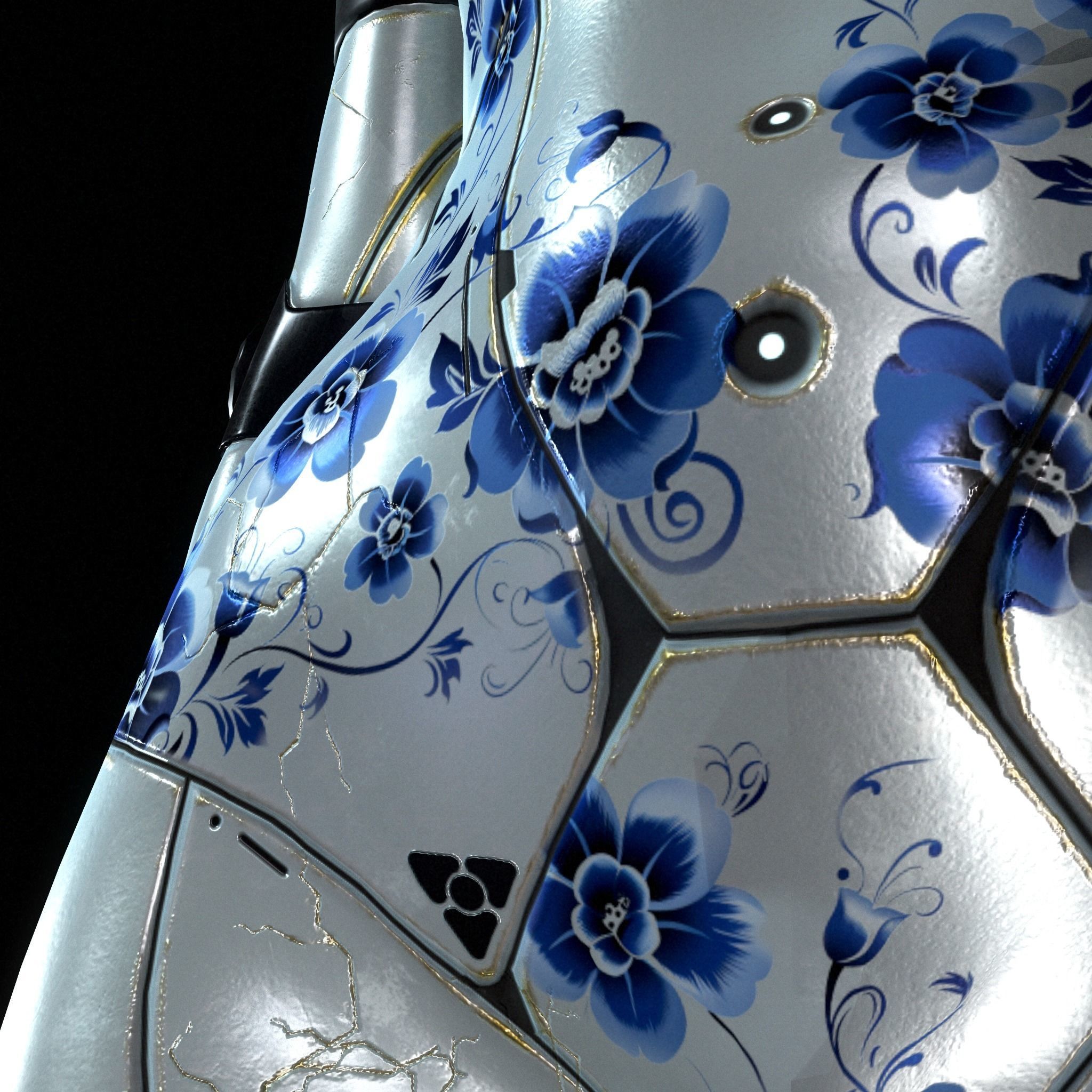 NEON Gzhel - cybernetic girl Low-poly 3D model_7