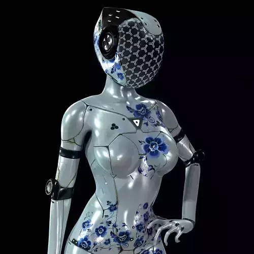 NEON Gzhel - cybernetic girl Low-poly 3D model