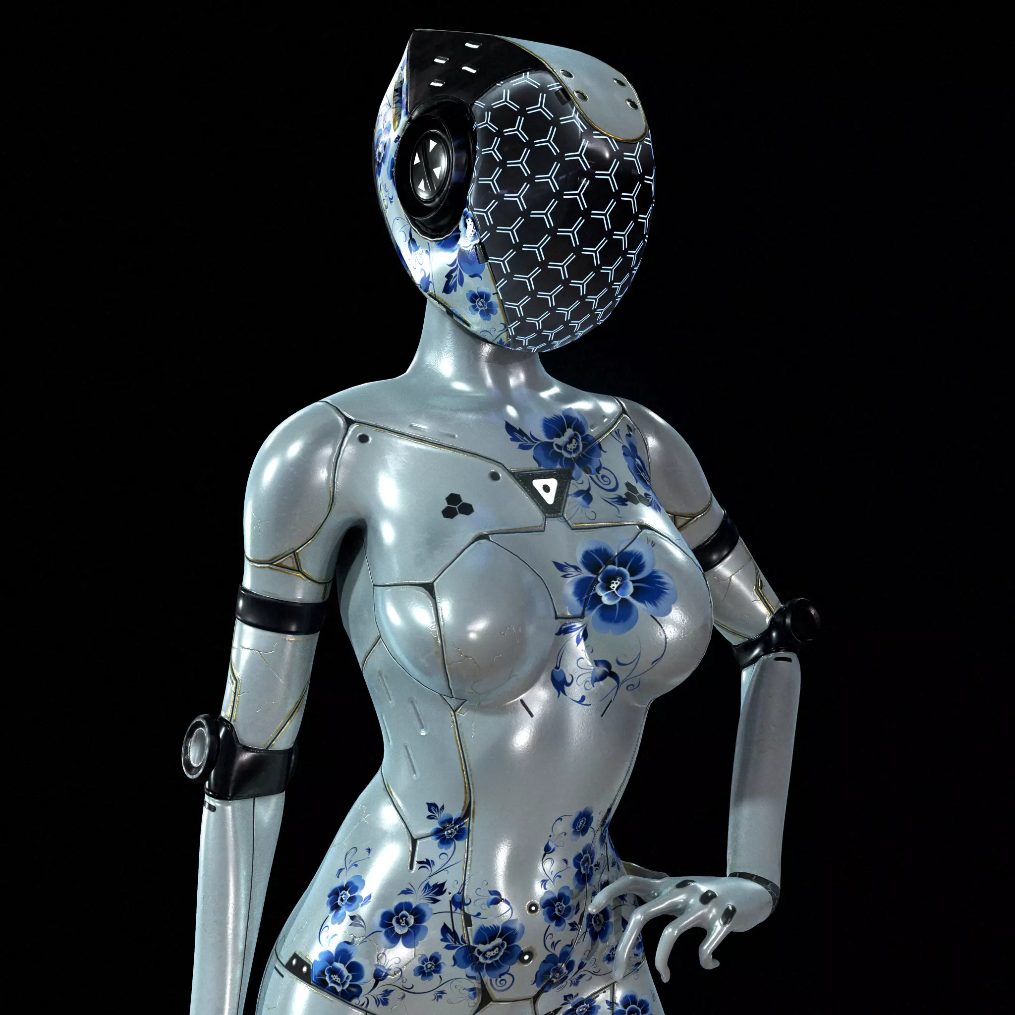 NEON Gzhel - cybernetic girl Low-poly 3D model_0