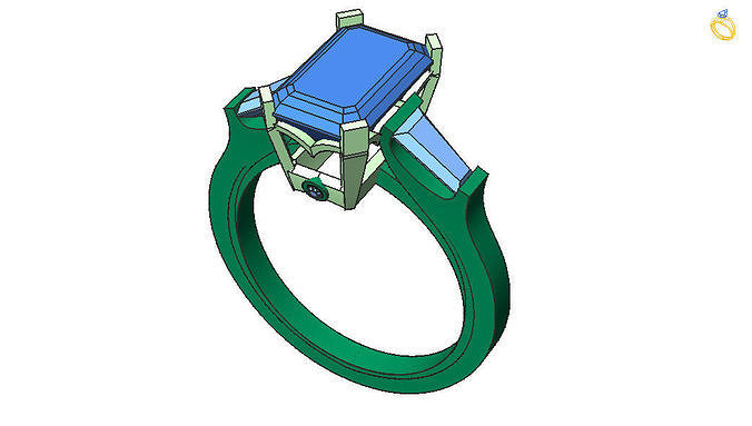 Emerald with Baguettes wedding Ring  3D print model