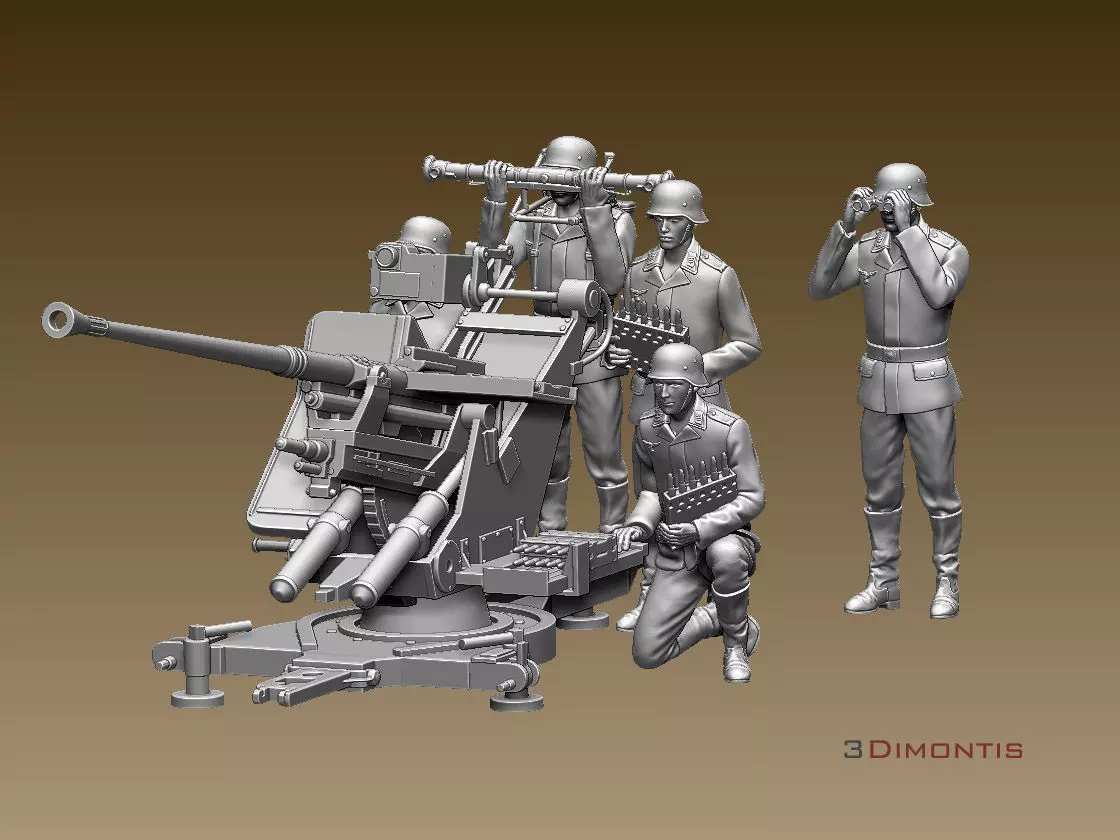 german soldiers artillery and flak 37 3D print model