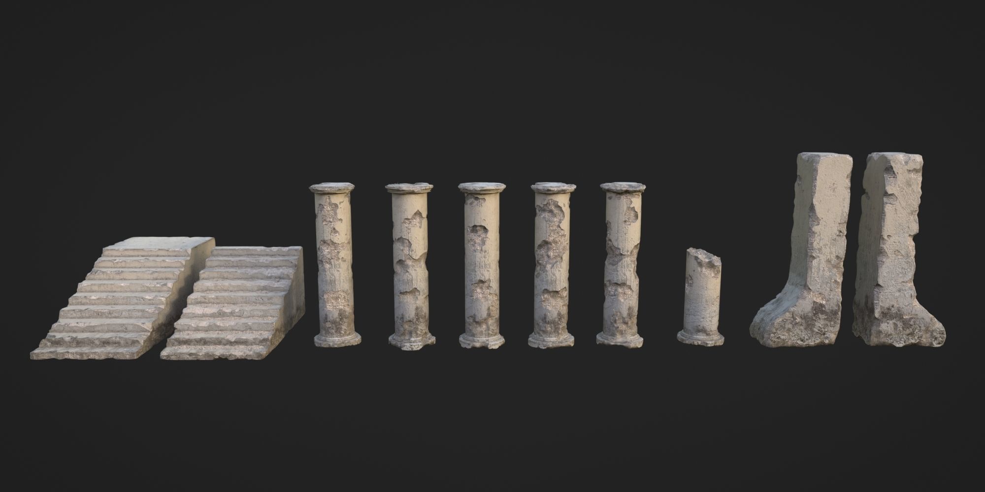 Ancient Pillars and Stone Damage Generator Low-poly 3D model_3