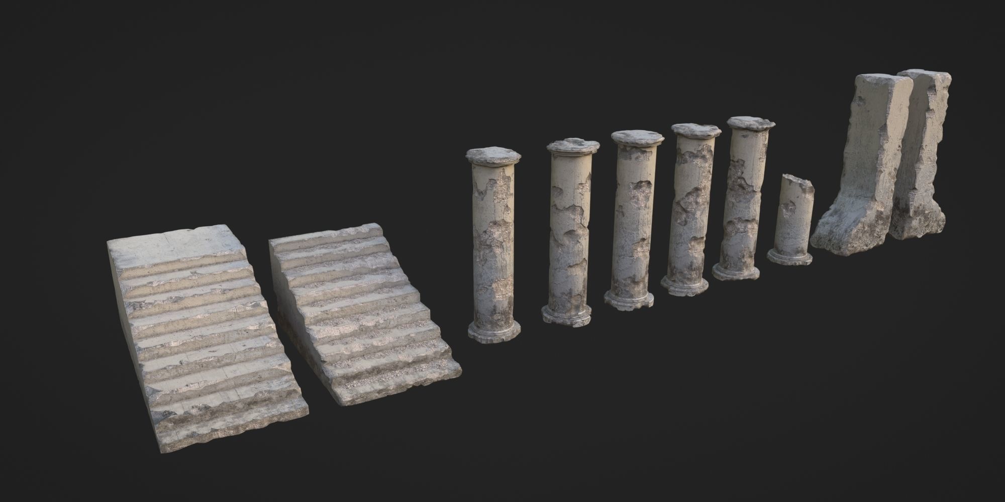Ancient Pillars and Stone Damage Generator Low-poly 3D model_2
