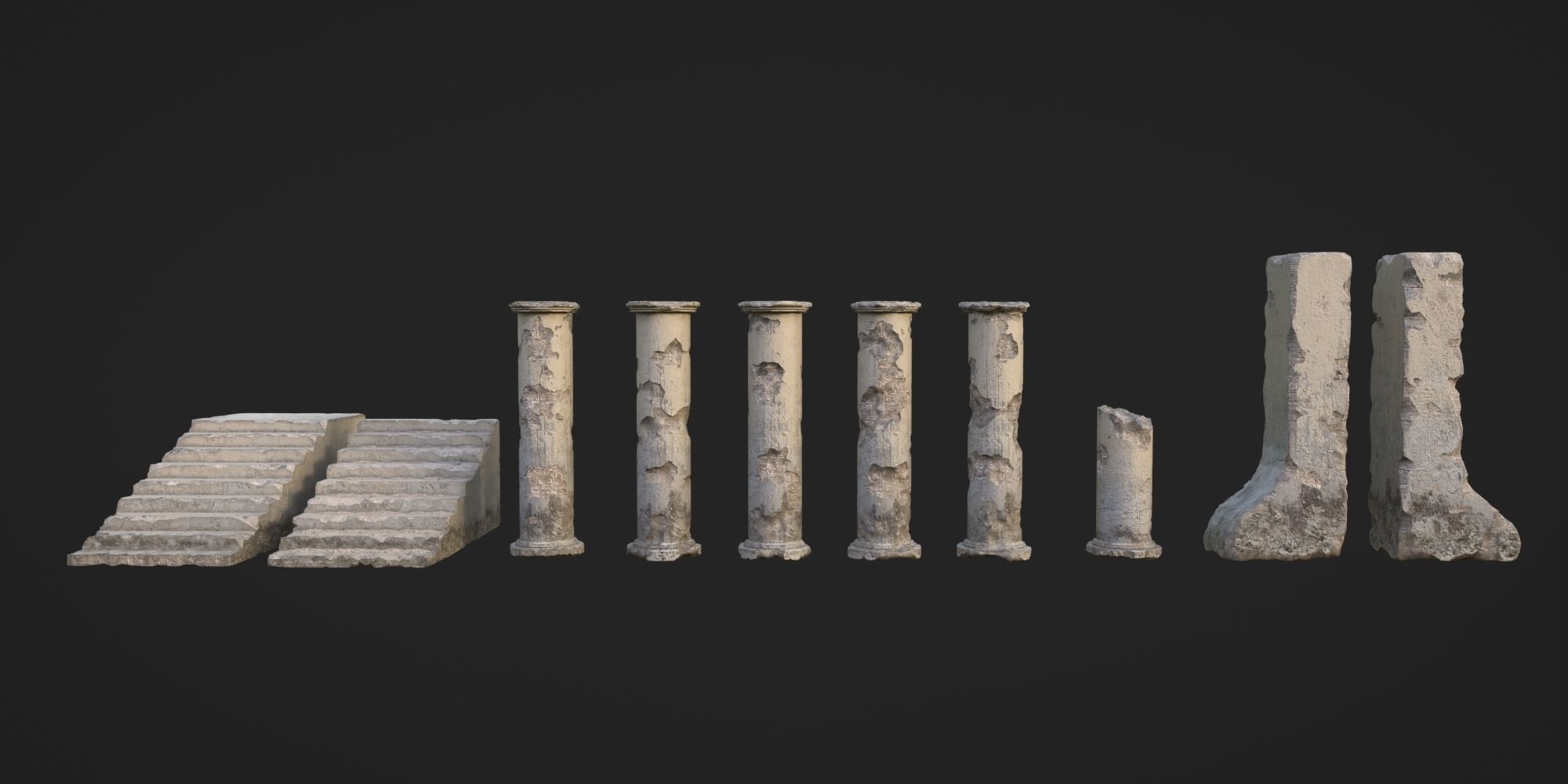 Ancient Pillars and Stone Damage Generator Low-poly 3D model_4