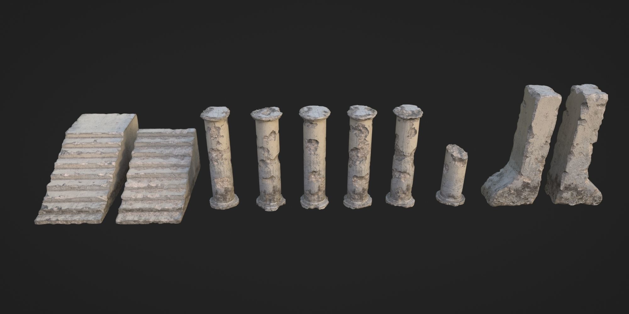 Ancient Pillars and Stone Damage Generator Low-poly 3D model_1