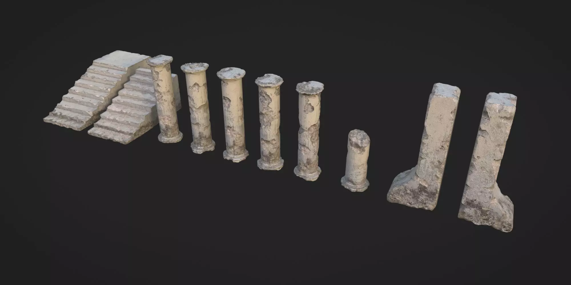 Ancient Pillars and Stone Damage Generator Low-poly 3D model_0