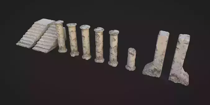 Ancient Pillars and Stone Damage Generator Low-poly 3D model