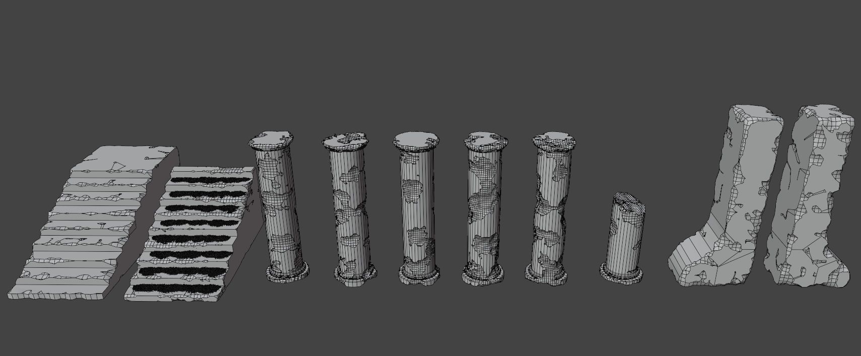Ancient Pillars and Stone Damage Generator Low-poly 3D model_5