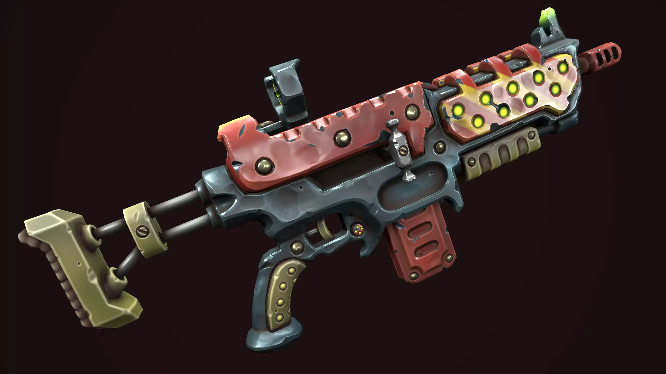 Combat assault rifle Low-poly 3D model_0