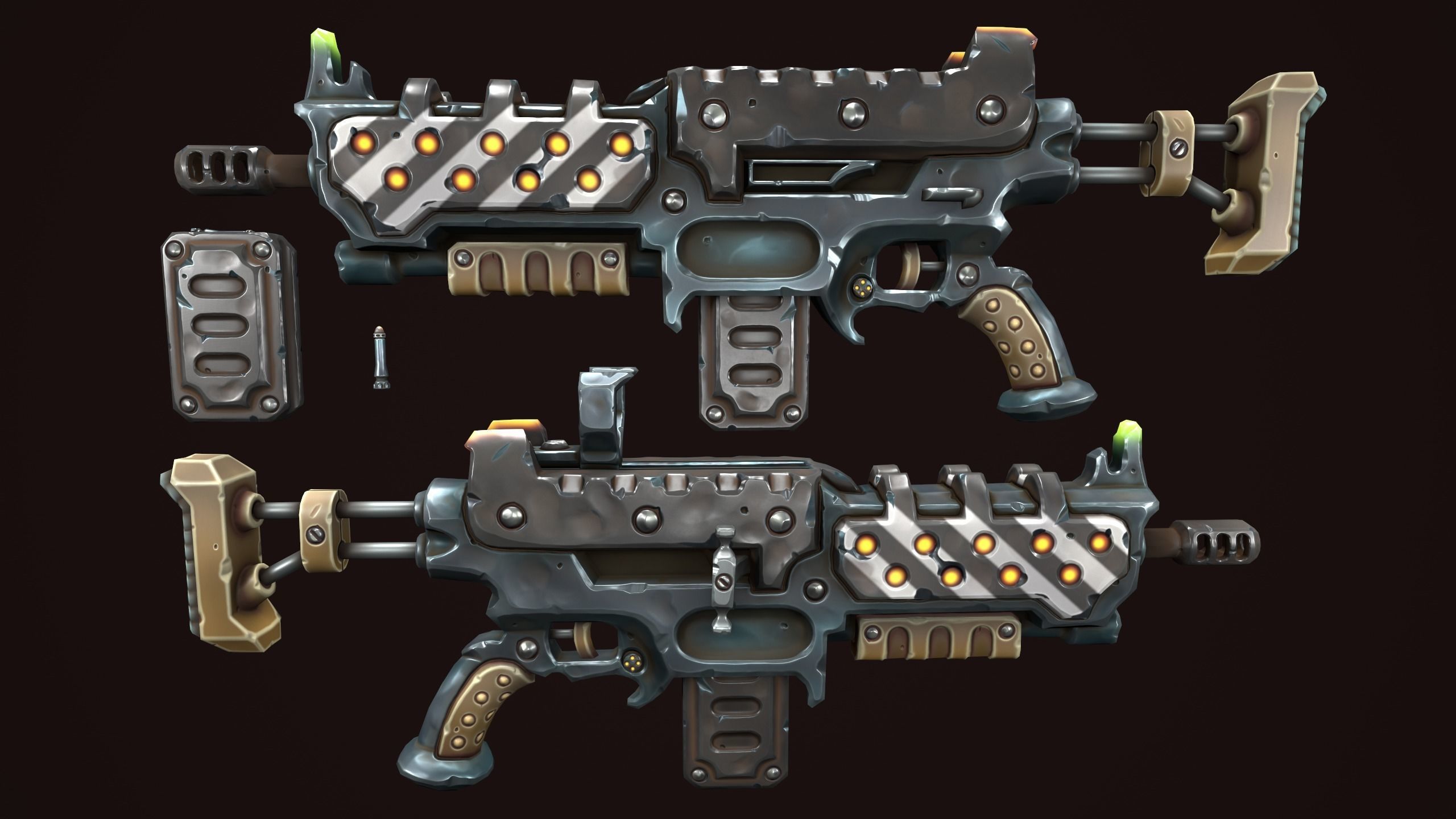 Combat assault rifle Low-poly 3D model_17