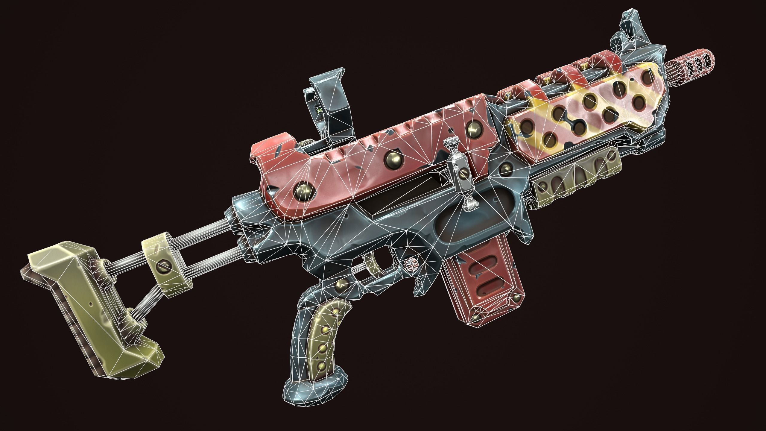 Combat assault rifle Low-poly 3D model_1