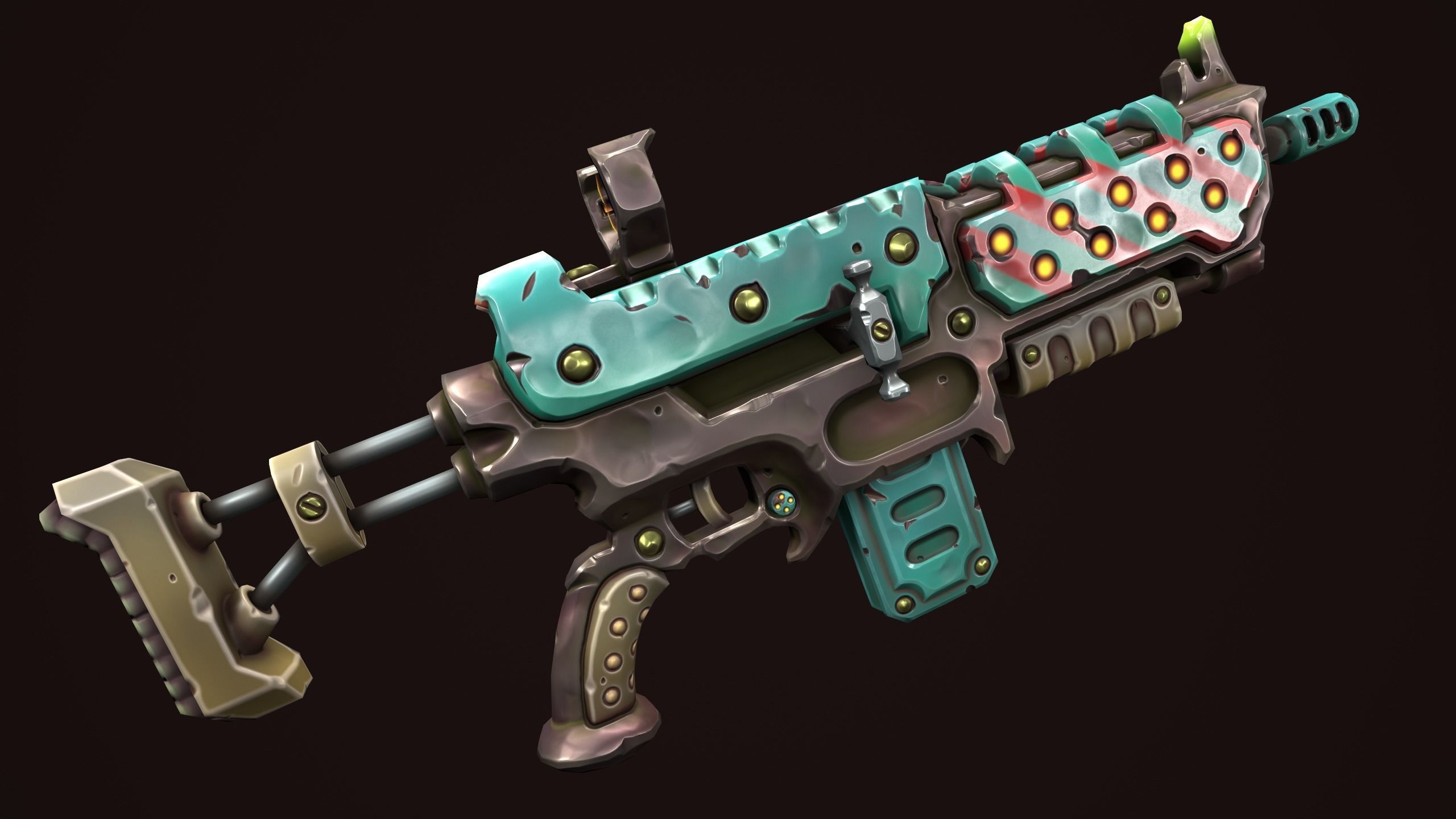 Combat assault rifle Low-poly 3D model_3