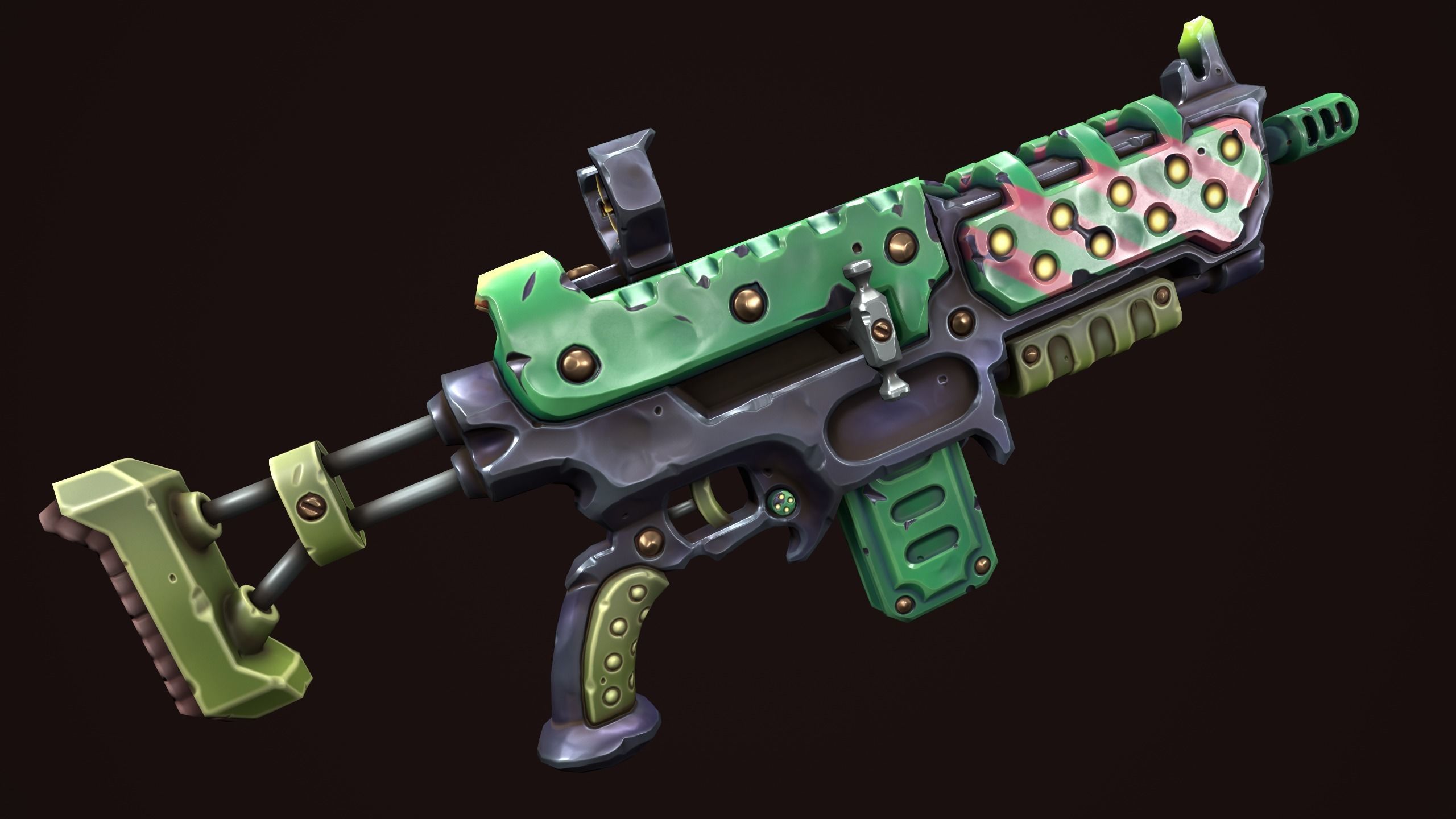 Combat assault rifle Low-poly 3D model_6