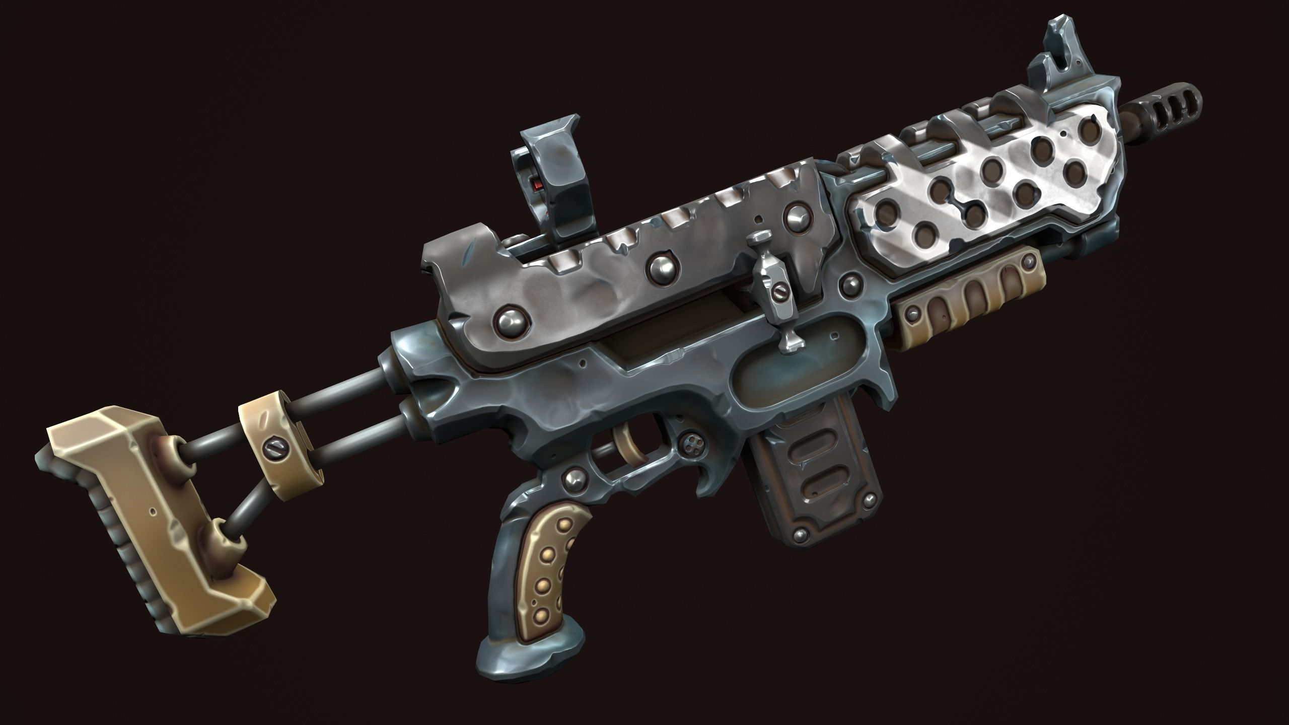 Combat assault rifle Low-poly 3D model_9