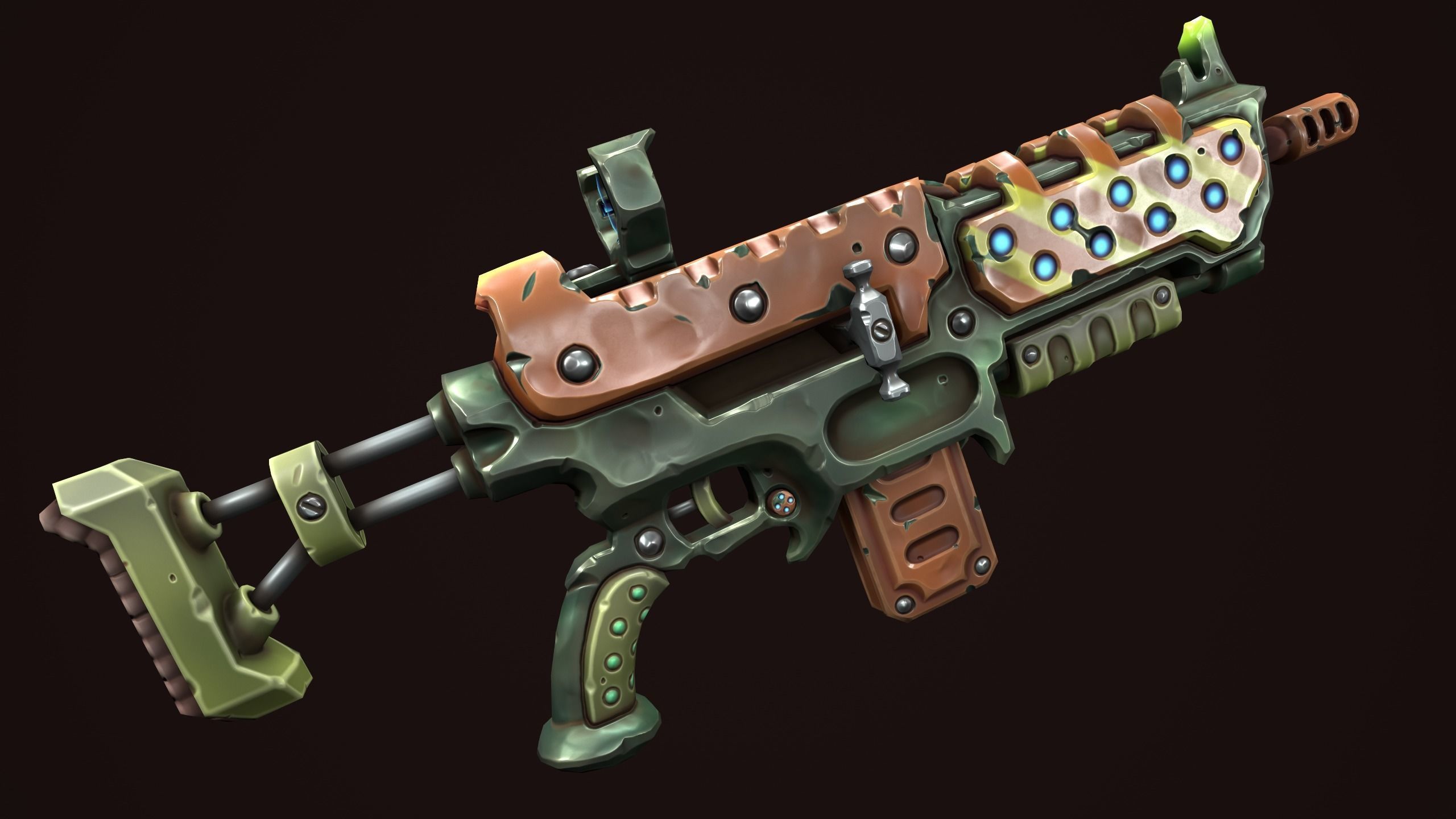 Combat assault rifle Low-poly 3D model_4