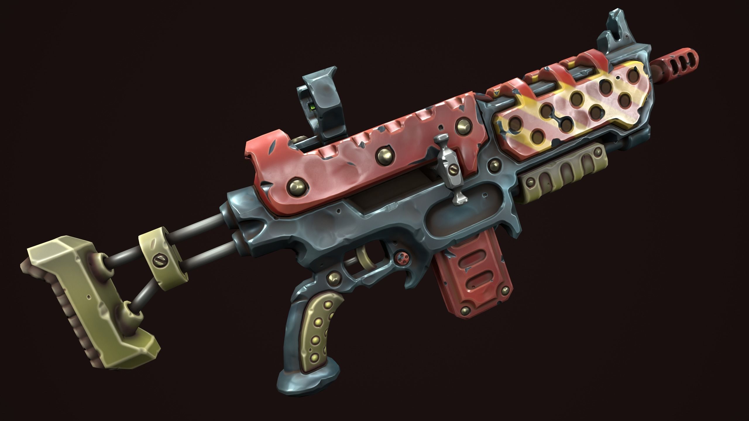 Combat assault rifle Low-poly 3D model_2