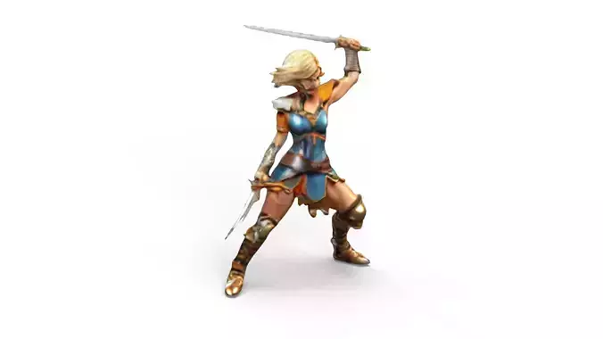 Blonde Warrior Woman Low-Poly Game-Ready