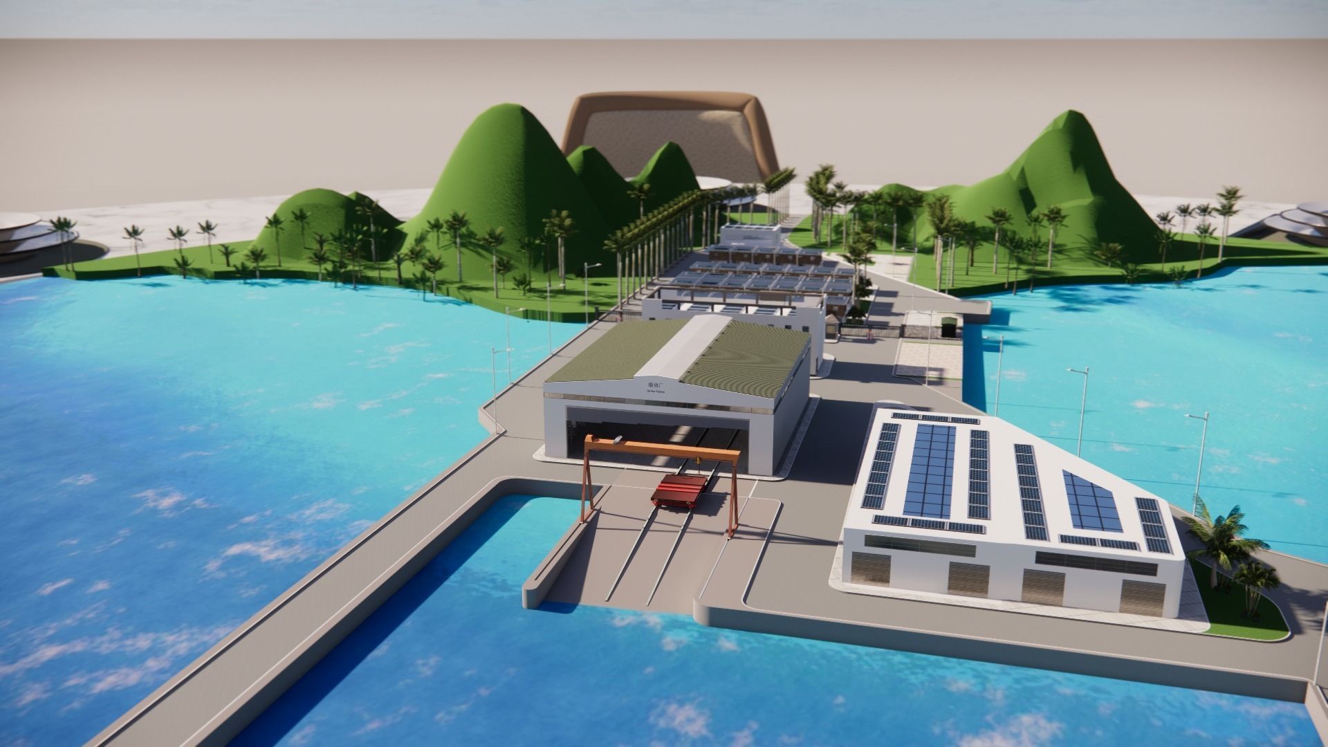 Dock harbor island Pacific table core 3D model_2