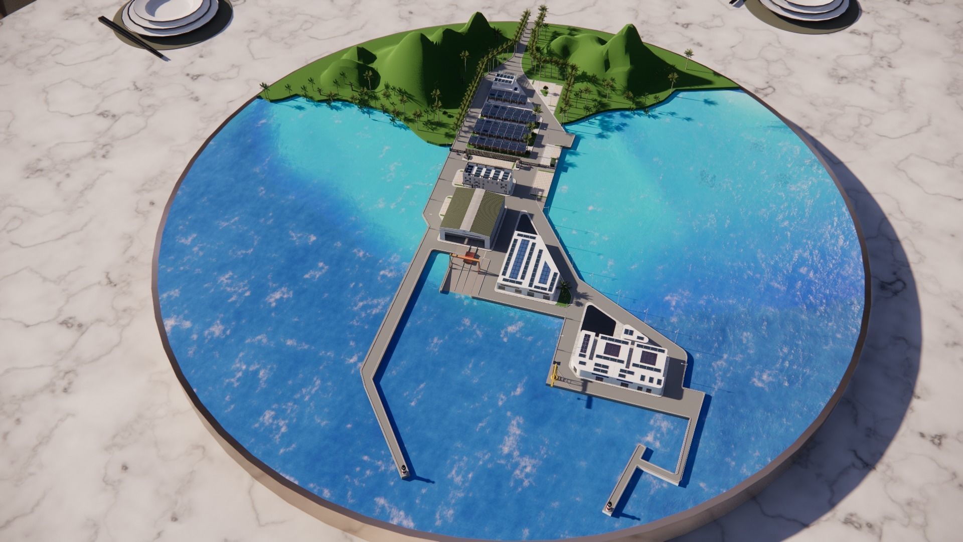 Dock harbor island Pacific table core 3D model_1