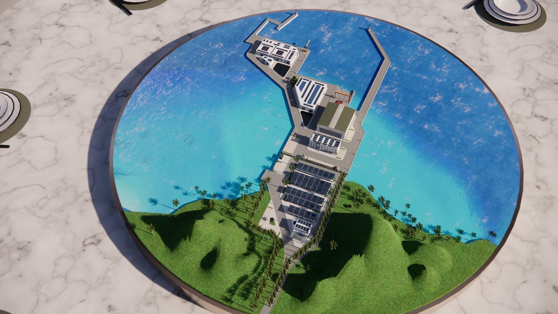 Dock harbor island Pacific table core 3D model_4