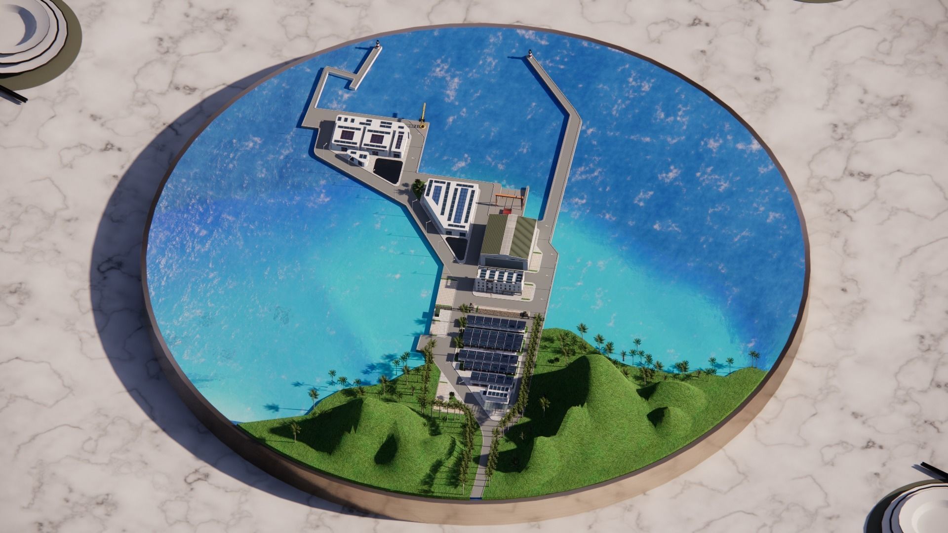 Dock harbor island Pacific table core 3D model_3