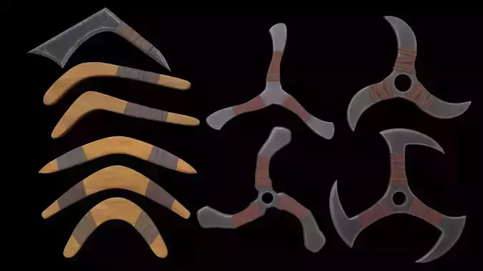  Boomerangs  throwing weapon Low-poly 3D model