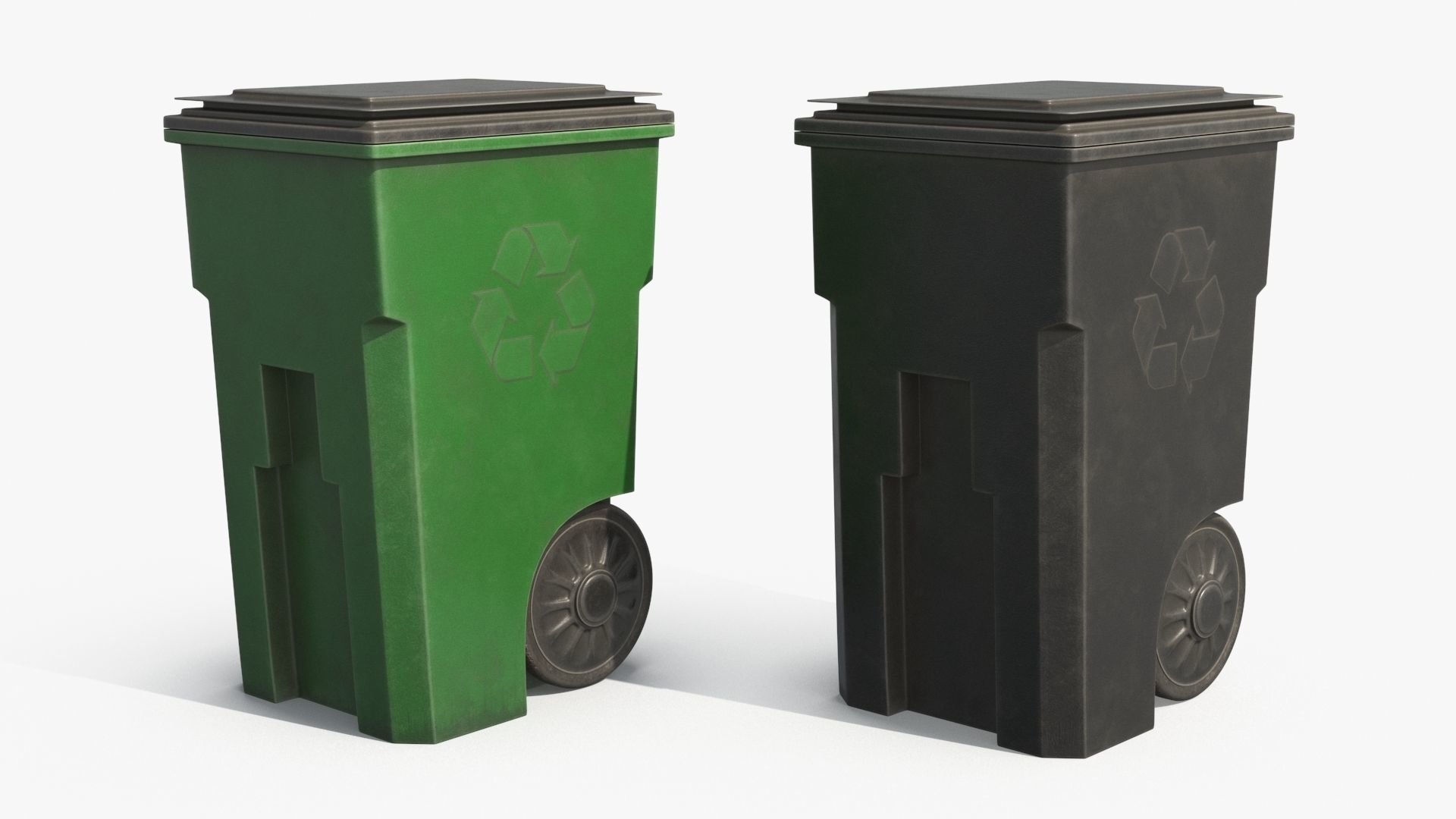 Plastic Trash Bin 2 COLORS Low-poly 3D model_9