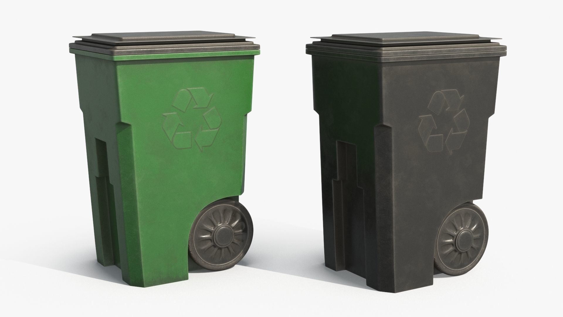 Plastic Trash Bin 2 COLORS Low-poly 3D model_2